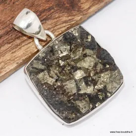 Pendentif pyrite dorée – Argent 925 fait main - Pendentifs pierres naturelles