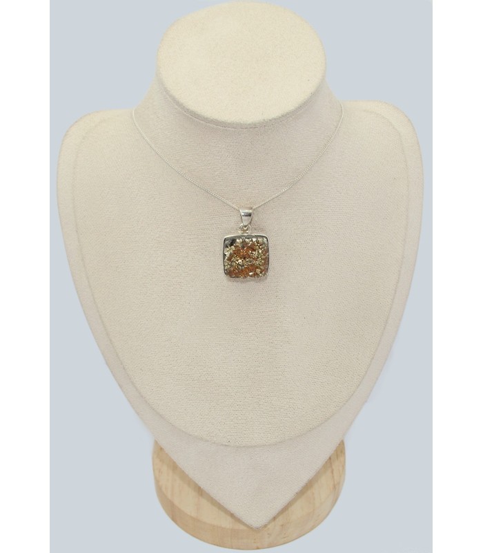 Pendentif pyrite dorée – Argent 925 fait main