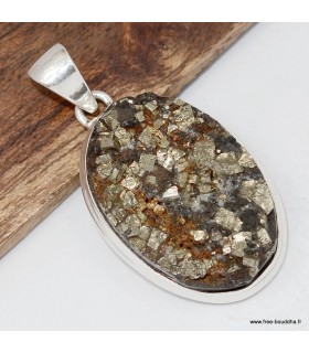 Pendentif pyrite dorée sur roche-mère – Argent 925