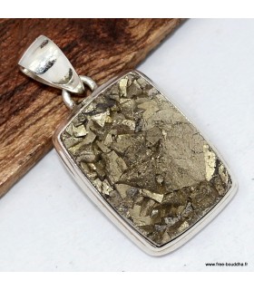 Pendentif argent pyrite dorée brute – Pierre brute naturelle