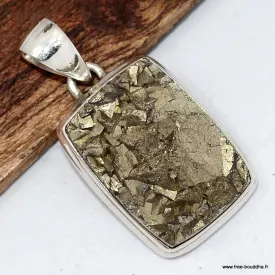 Pendentif argent pyrite dorée brute – Pierre brute naturelle - Pendentifs pierres naturelles