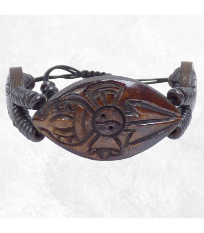 Bracelet tibétain artisanal en os de buffle sculpté à la main.