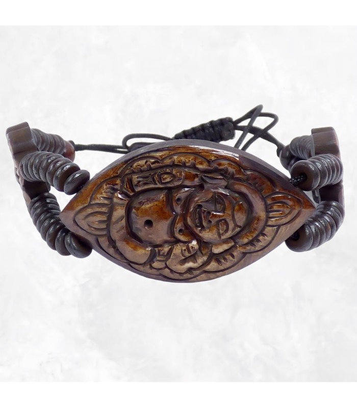 Bracelet tibétain artisanal en os de buffle, unique et ajustable.