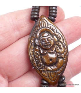 Bracelet bouddhiste artisanal en os de buffle, unique et ajustable.
