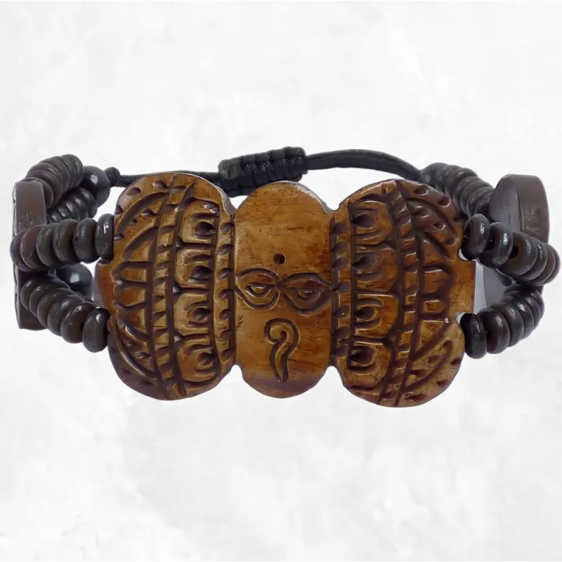 Bracelet tibétain sculpté Yeux de Bouddha - Bracelets tibétains bouddhistes