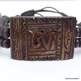 Bracelet tibétain rectangulaire sculpté du Om - Bracelets tibétains bouddhistes