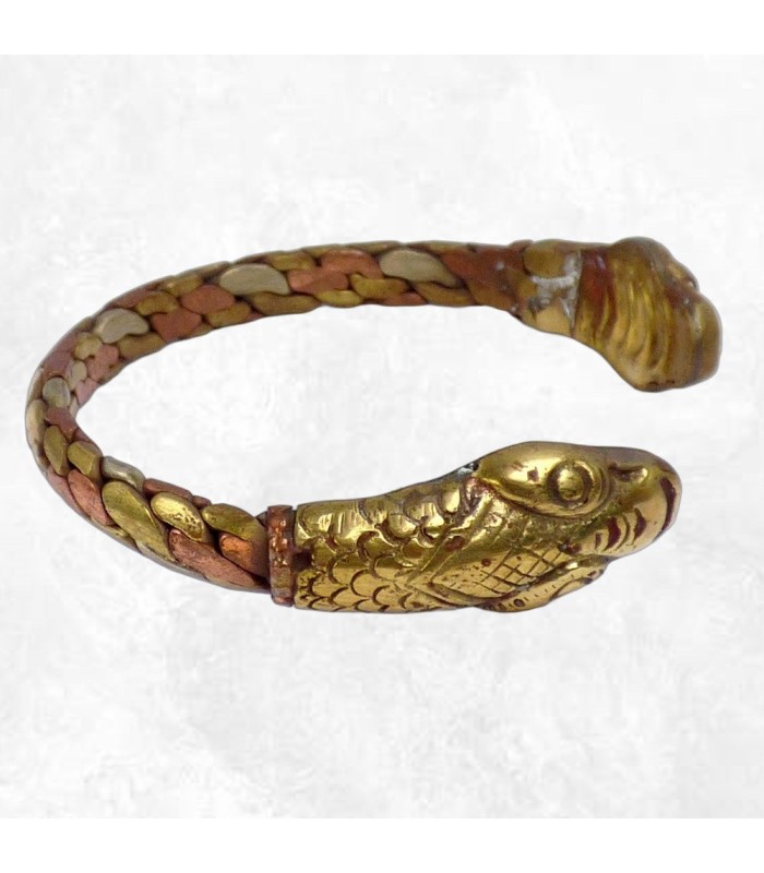 Gros bracelet tibétain Dragons en cuivre et laiton – 52 g – Népal