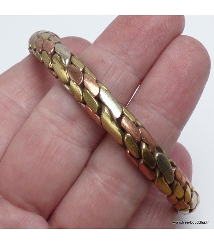 Gros bracelet tibétain Dragons en cuivre et laiton – 52 g – Népal