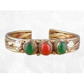 Bracelet tibétain tressé cuivre laiton Corail Onyx vert - Bijoux en Cuivre
