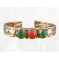 Bracelet tibétain tressé cuivre laiton Corail Onyx vert - Bijoux en Cuivre