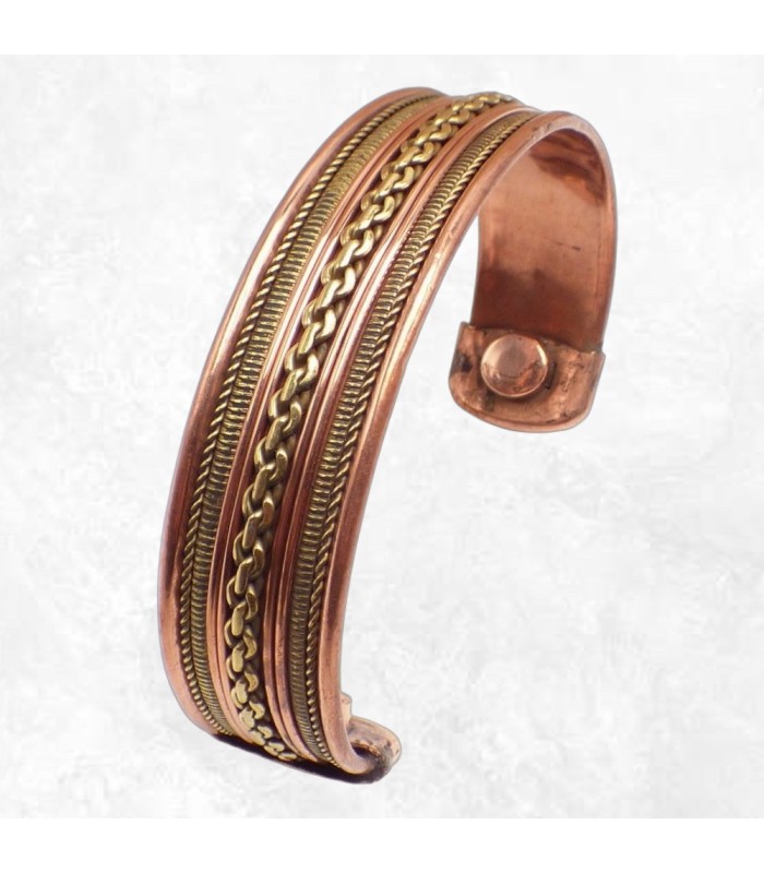 Bracelet magnétique en cuivre et laiton, ajustable et fait main.
