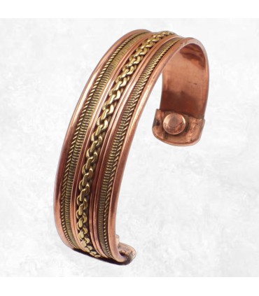 Bracelet magnétique en cuivre et laiton, ajustable et fait main.
