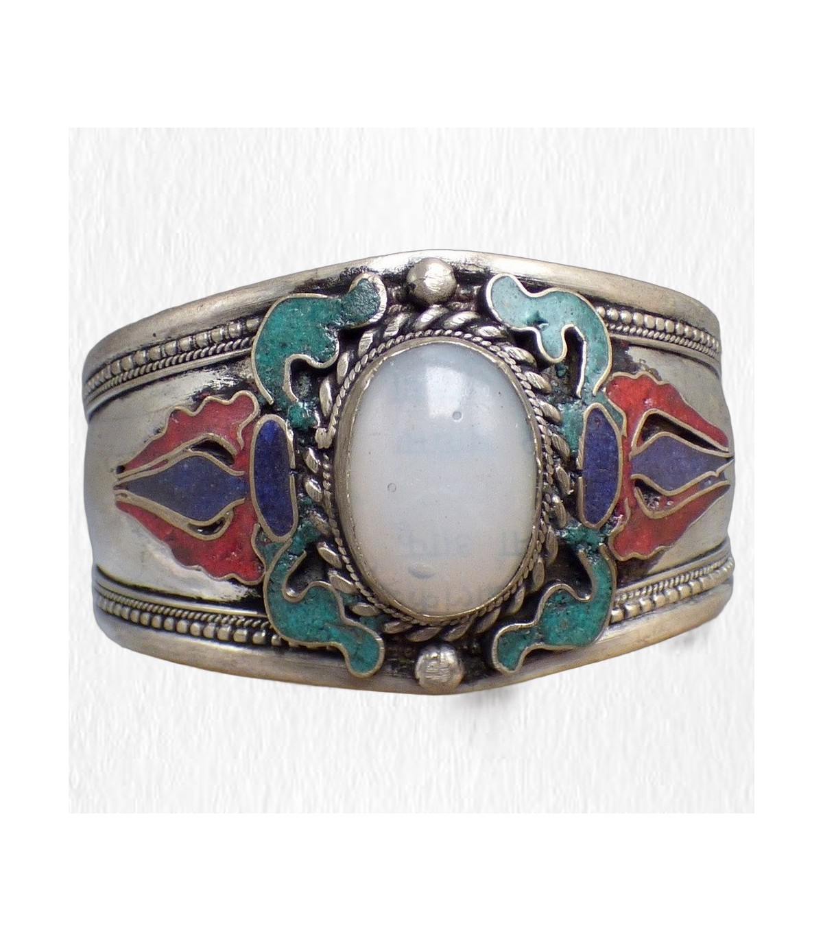 BrD277 Bracelet Tibétain Cuivre Laiton Métal Argenté ~ Bracelet Nepal