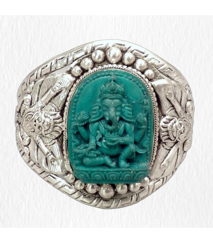 Bracelet Ganesh en métal blanc artisanal du Népal.