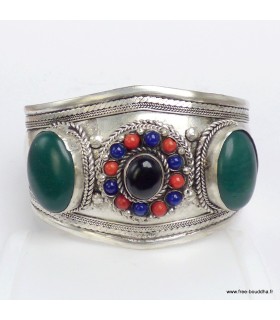 Gros Bracelet tibétain Onyx Noir et Vert - Népal