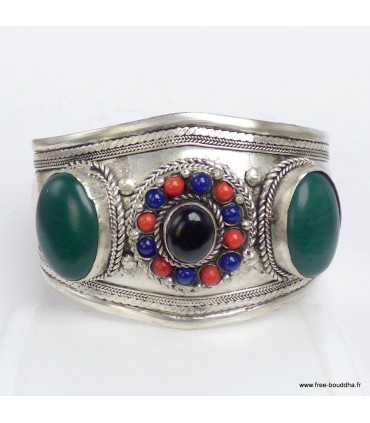 Gros bracelet tibétain Onyx vert & noir – Artisanat Népal