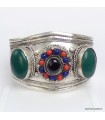 Gros bracelet tibétain Onyx vert & noir – Artisanat Népal