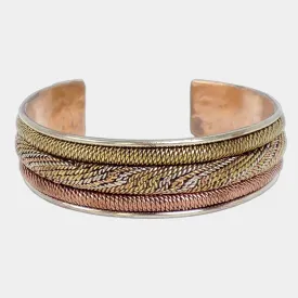 Bracelet tibétain traditionnel Népalais trois métaux, épais - Bracelets tibétains bouddhistes