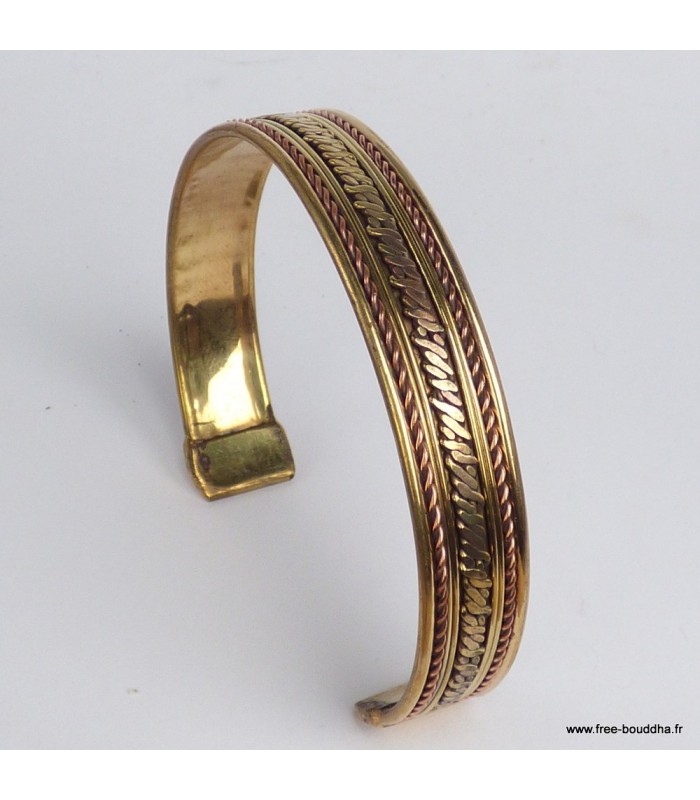 Bracelet indien artisanal en métal et cuivre deux tons ajustable