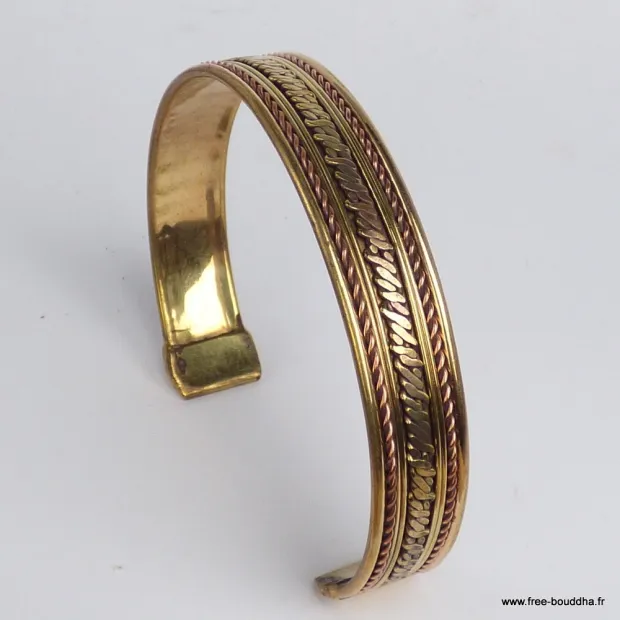 Bracelet artisanal indien métal et cuivre deux tons - Bracelets tibétains bouddhistes