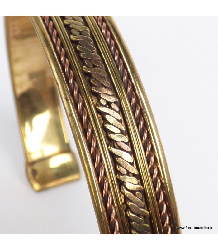 Bracelet indien artisanal en métal et cuivre deux tons ajustable