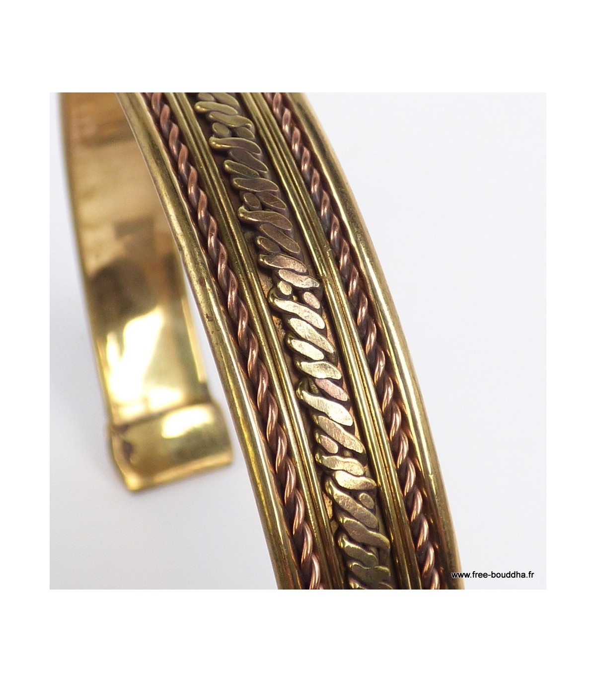 Bracelet manchette vintage en cuivre tressé et laiton - France