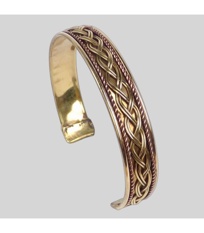 Bracelet indien artisanal tressé en métal et cuivre deux tons – Ajustable