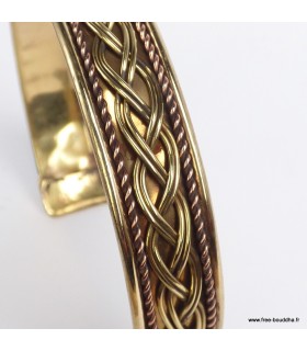 Bracelet indien artisanal tressé en métal et cuivre deux tons – Ajustable