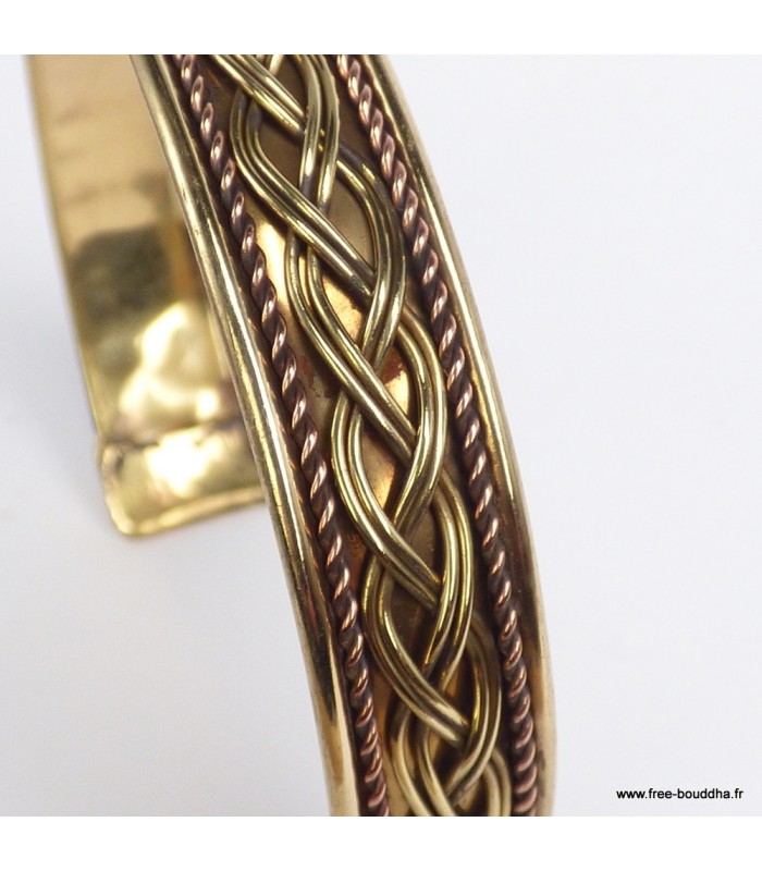 Bracelet indien artisanal tressé en métal et cuivre deux tons – Ajustable