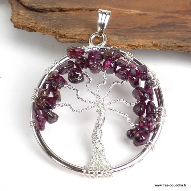 Pendentif Pierre naturelle Arbre de Vie en Grenat - Pendentifs tibétains bouddhistes