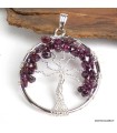 Pendentif Arbre de Vie – Grenat authentique & métal blanc artisanal