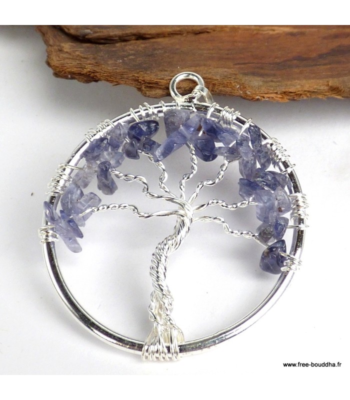 Pendentif Pierre naturelle Arbre de Vie en Iolite