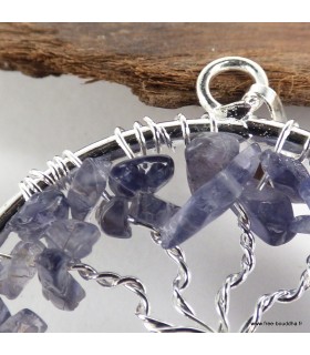 Pendentif Arbre de Vie Iolite véritable métal blanc