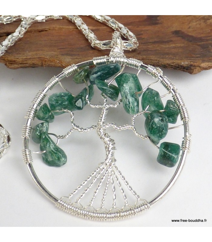 Pendentif Arbre de Vie en Jade vert avec chaîne