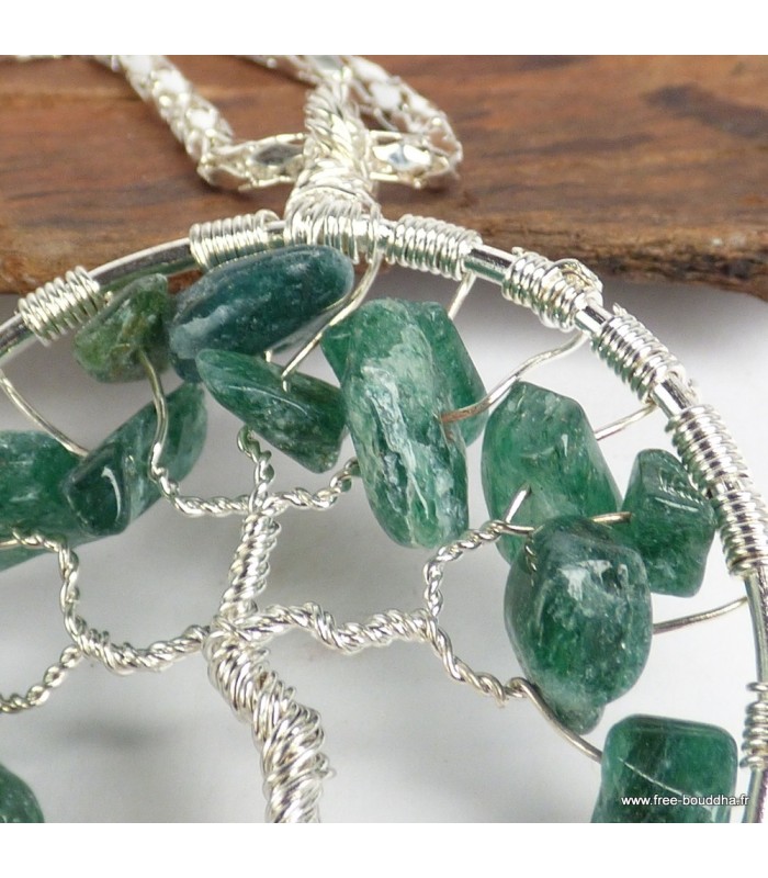 Pendentif Arbre de Vie en Jade vert avec chaîne