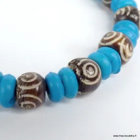 Bracelet tibétain népalais pierres bleues avec spirales - Bijoux tibetains bouddhistes