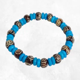 Bracelet tibétain népalais pierres bleues avec spirales - Bijoux tibetains bouddhistes