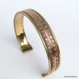 Bracelet indien artisanal Métal et liseret cuivre - Bracelets tibétains bouddhistes