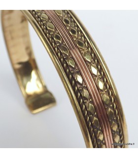 Bracelet indien artisanal en métal et liseret cuivre deux tons
