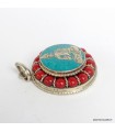 Pendentif tibetain Bouddha - Couleur turquoise et corail