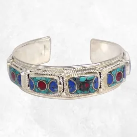Bracelet tibétain jonc metal et pierres - Fait main - Népal - Bracelets tibétains bouddhistes