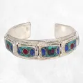 Bracelet tibétain jonc metal et pierres - Fait main - Népal - Bracelets tibétains bouddhistes