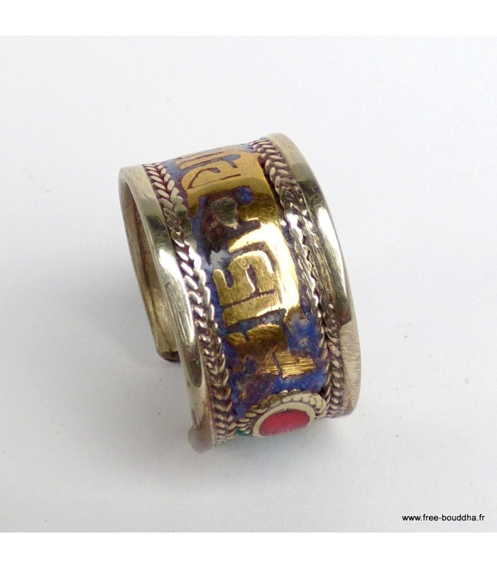 Bague tibetaine bicolore Mantra de Chenrezi - Métal résine