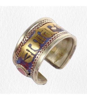 Bague tibetaine bicolore Mantra de Chenrezi - Métal résine