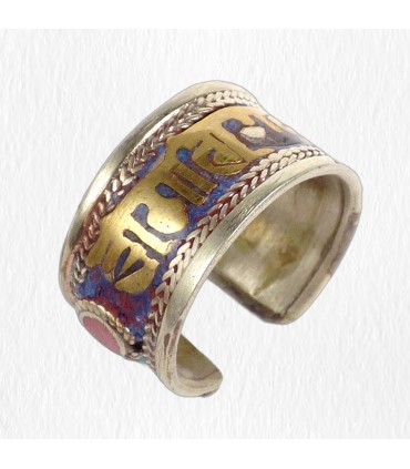 Bague tibétaine bicolore Mantra de Chenrezi, compassion et sagesse.