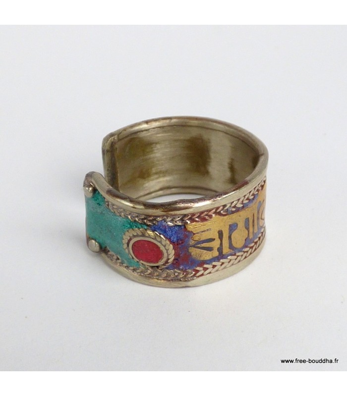 Bague tibetaine bicolore Mantra de Chenrezi - Métal résine