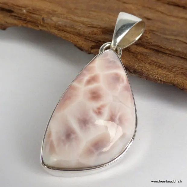 Pendentif argent Natrolite rose authentique - Argent 925 - BIjoux en Natrolite