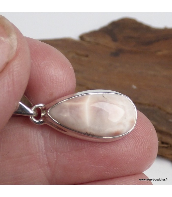 Pendentif argent Natrolite rose authentique - Forme goutte