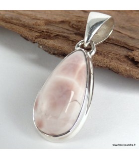 Pendentif goutte en argent 925 et natrolite rose rare.