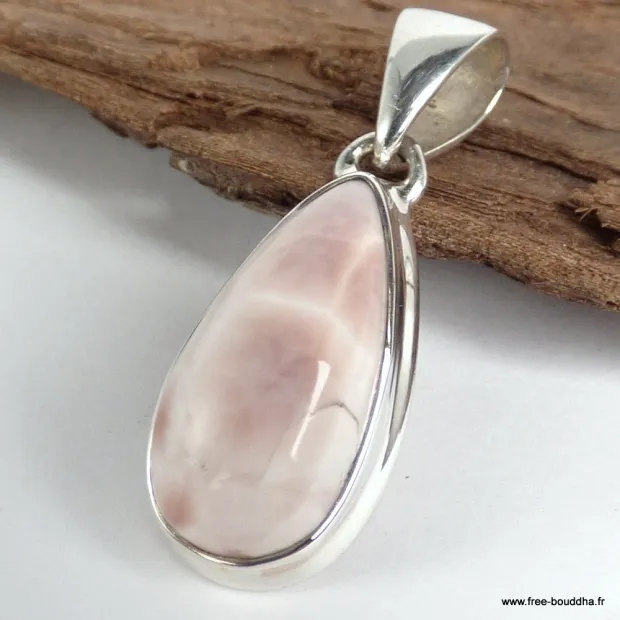 Pendentif argent Natrolite rose authentique - Forme goutte - BIjoux en Natrolite